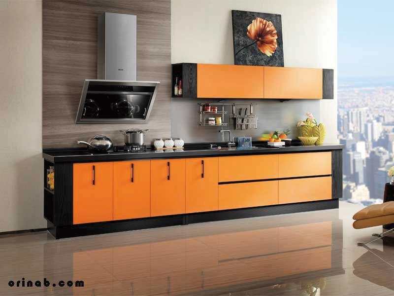 کابینت آشپزخانه نارنجی رنگ