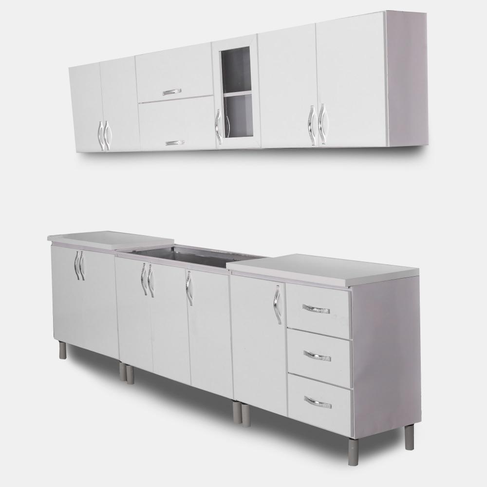 سرویس 6 متری کابینت فلزی درب چوبی سفید رنگ