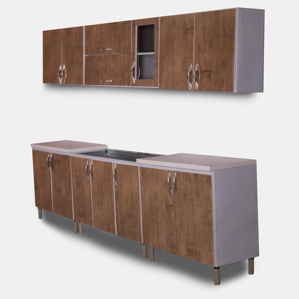 کابینت پیش ساخته سرویس سه متری رنگ قهوه ای روشن، کابینت آشپزخانه آماده شش متری رنگ لایت