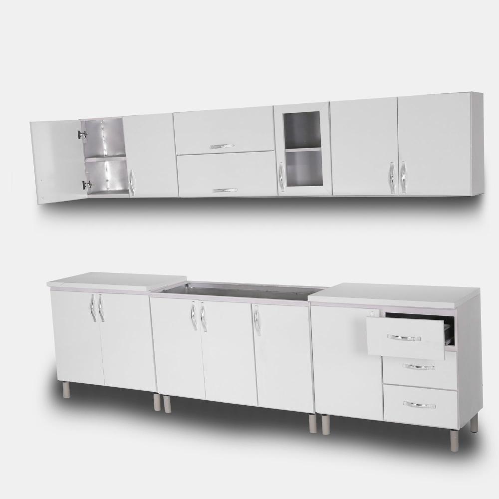 سرویس کابینت آماده فلزی درب چوبی سفید