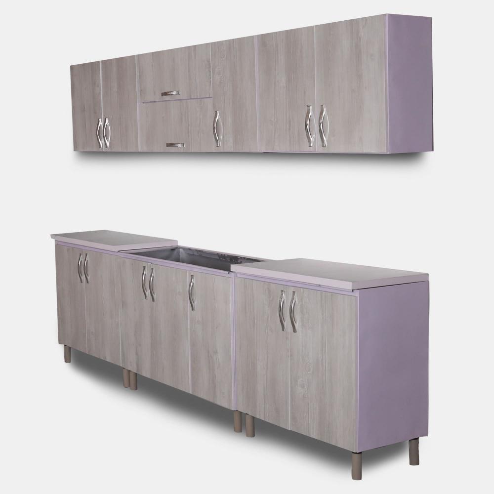 سرویس کامل کابینت رنگ کاج فلزی درب چوبی