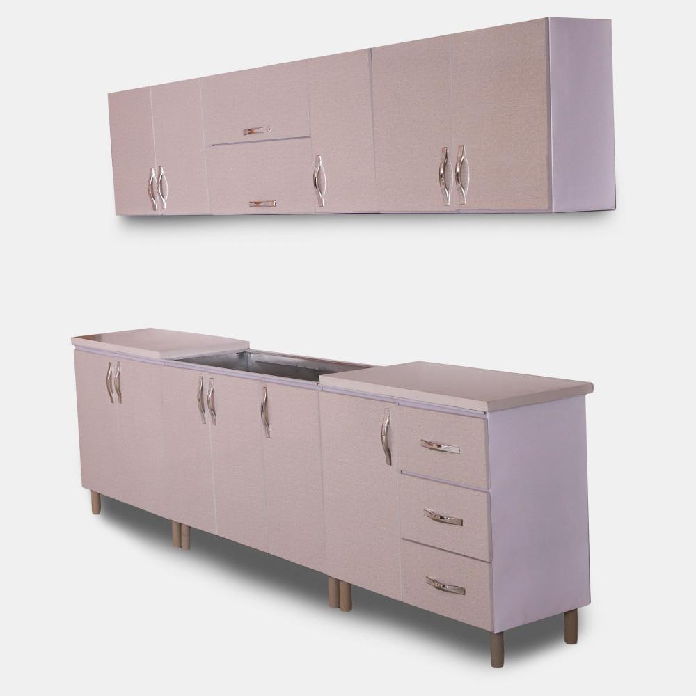 سرویس کابینت آشپزخانه پیش ساخته فلزی درب چوبی رنگ سنگی