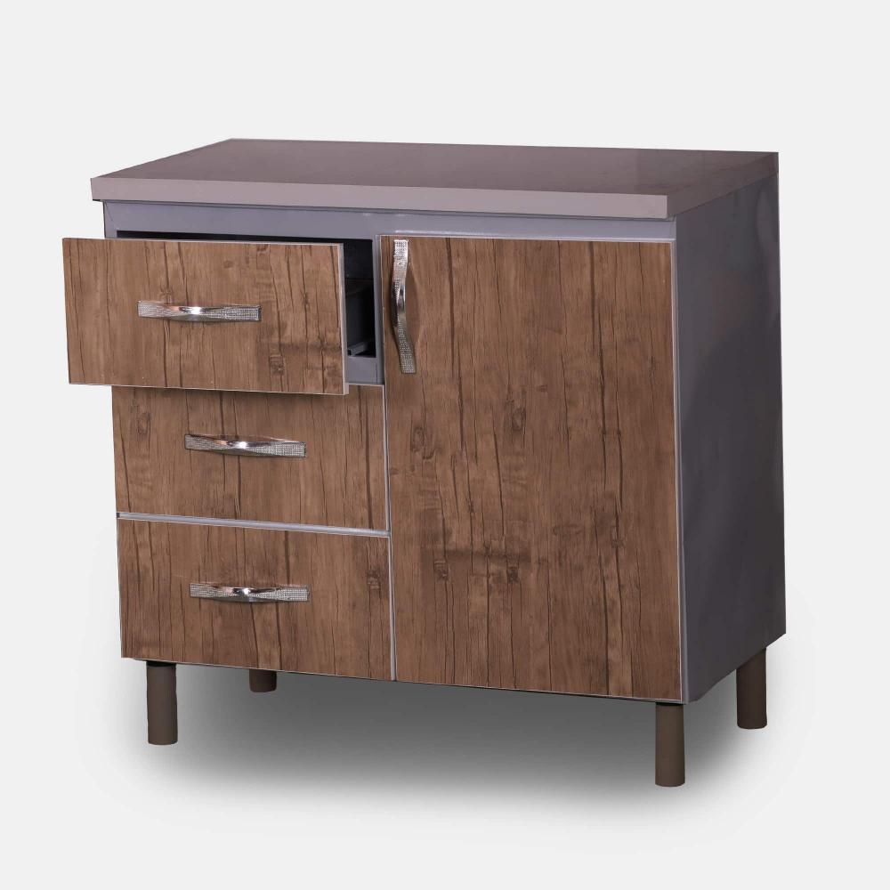 کابینت فلزی درب چوبی 90 سانت زمینی کشو دار رنگ لایت