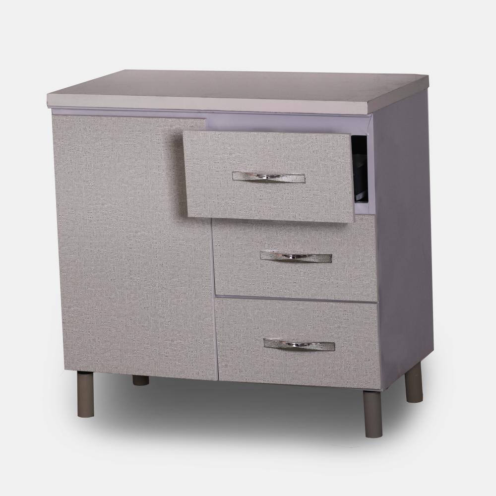 کابینت فلزی درب چوبی زمینی کشو دار رنگ سنگی 90 سانت